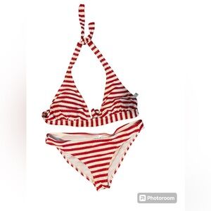 2 Piece Swimsuit Bikini Red & White Stripes with Silver Lines Gap